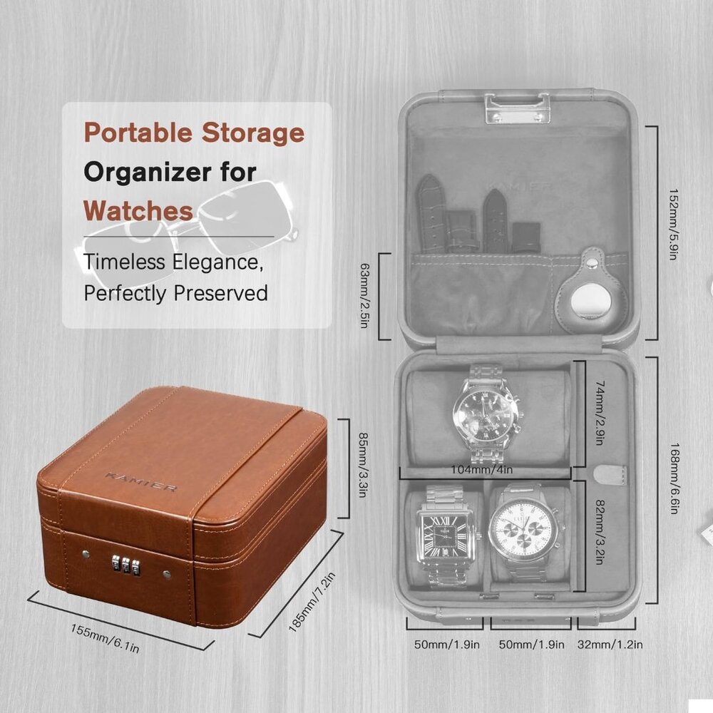 Watch Case with Combination Lock - 4 Watch Storage and Jewelry Organizer - Watch - Picture 3 of 7